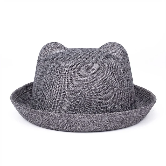 QBHAT Summer Plain Polyester Women Mesh Fedoras Hats Bear Cat Ear Woman Ladies Bowler Hat Casual Bucket Cap Sombrero Sunhat 3