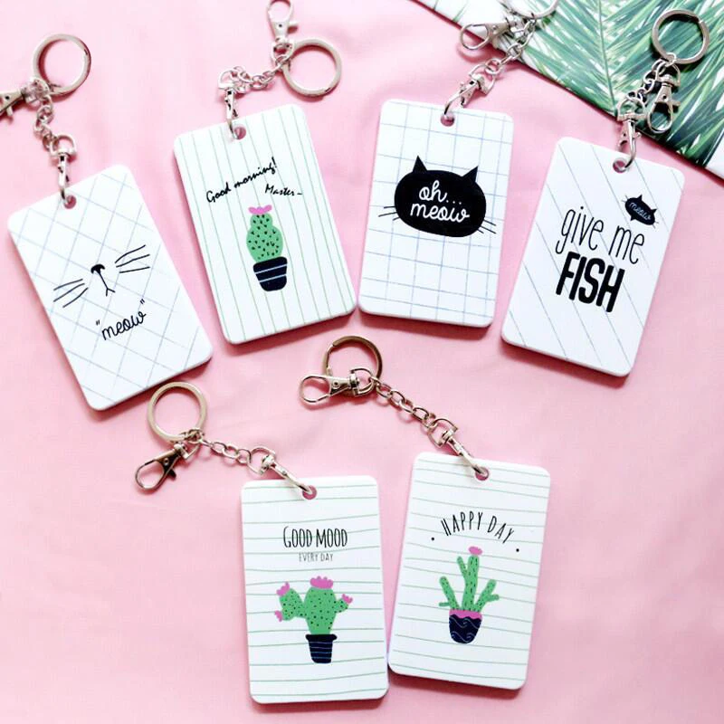 

1PCs Cactus Credit Card Holders Women Men PU Bank Card Neck Strap Card Bus ID holder Students Kids Identity Badge With Lanyard