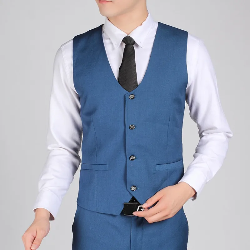 British Style Royal Blue Gentleman Vest Men Office Formal Business Suit