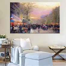 Bustling Street Landscape Thomas Kinkade Streetscape Painting Reproduction Beautiful Wall Art Home Decor Canvas Prints Unframed