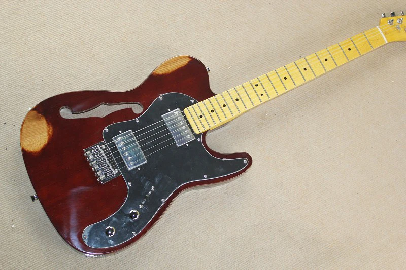 

Wine Red Semi-hollow Electric Guitar with Vintage Style,Mirror Pickguard,Chrome Hardwares,offering customized services