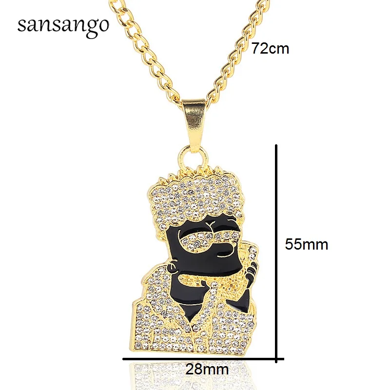 Модные украшения для человека хип хоп с героями мультфильма Симпсоны ожерелье, подвеска из золота Куба цепи унисекс подарок Прямая