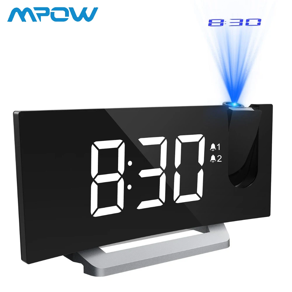 Mpow 5/" LED Display Projection Alarm Clock FM Radio Digital Snooze Alarm Clock