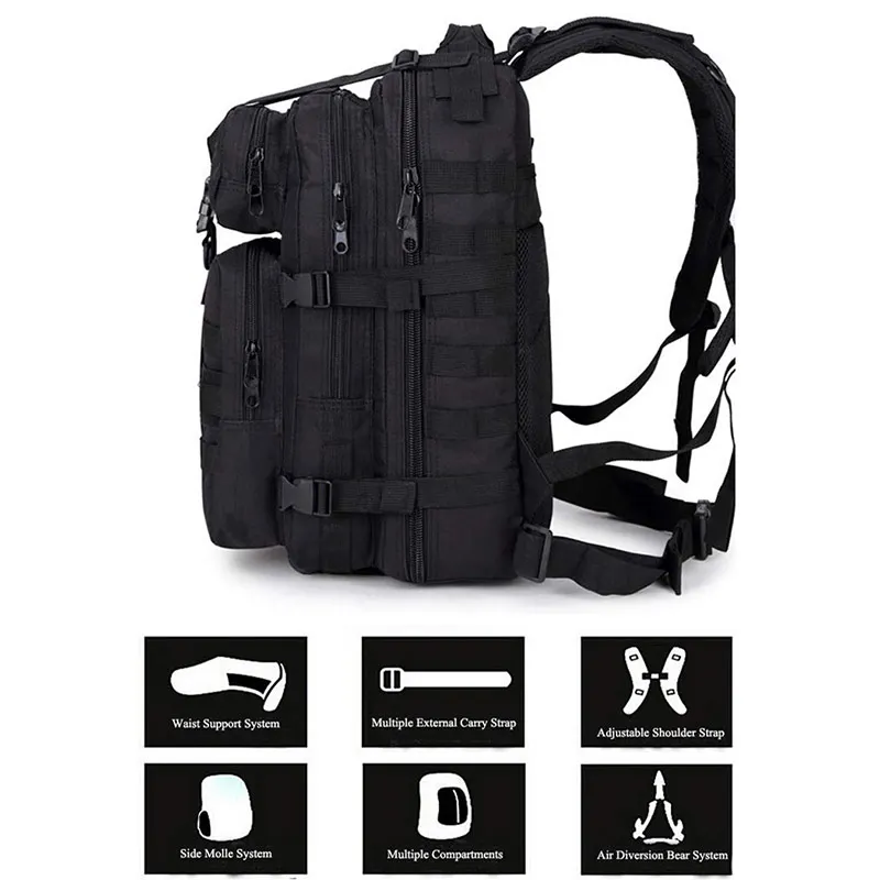 Tactical Military Backpack 3P Outdoor Waterproof Camping Trekking Bags 35L Capacity Rucksack Hiking