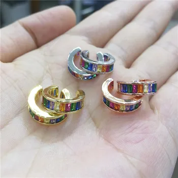 

10pairs/lot Mixed Colors Fashion Rainbow CZ Earring Women Clip Earrings Jewelry Earring Wholesale