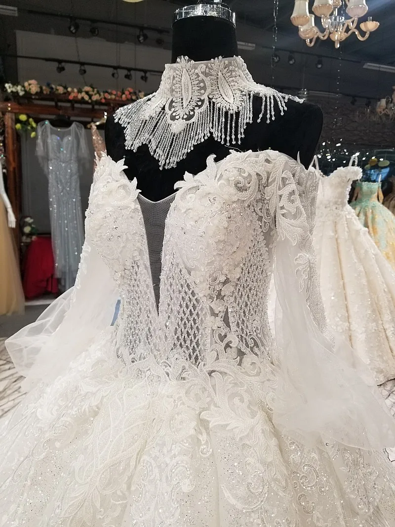 Винтаж Vestido De Noiva 2018 мусульманское свадебное платье бальное платье одежда с длинным рукавом кружево Дубай арабское свадебное платье волны