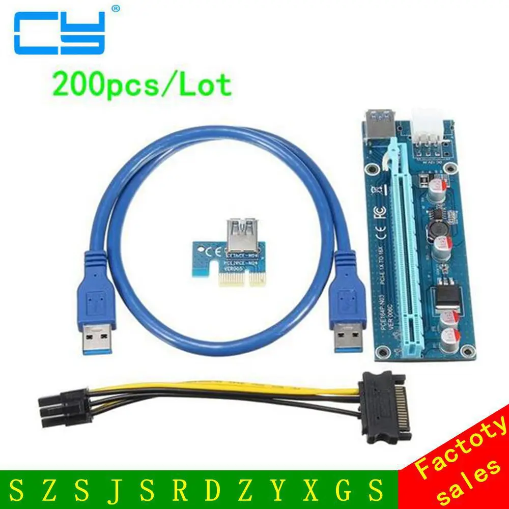 Pci-e PCI Express Riser Card 1x к 16x USB 3.0 кабель SATA к 6pin IDE Molex Питание для BTC шахтер машина 200 шт./лот