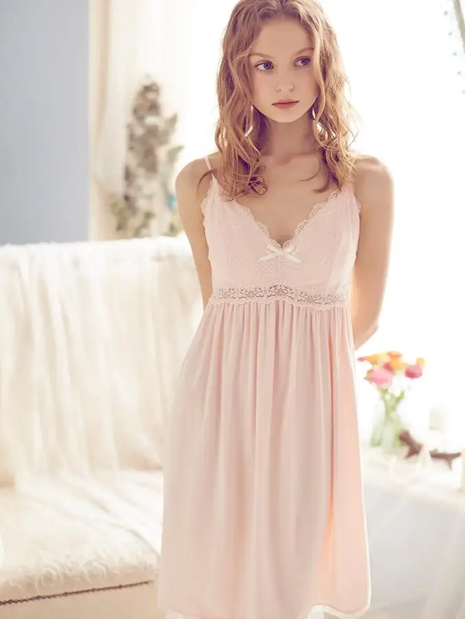 Новинка года, летняя женская ночная рубашка из модала и хлопка, короткая Пижама, красивая белая и розовая Кружевная комбинация
