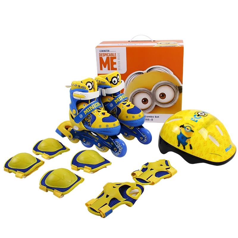 Minion Children inline skate roller skating shoes adjustable washable PVC hard wheels one front wheel roller skating shoes (4)