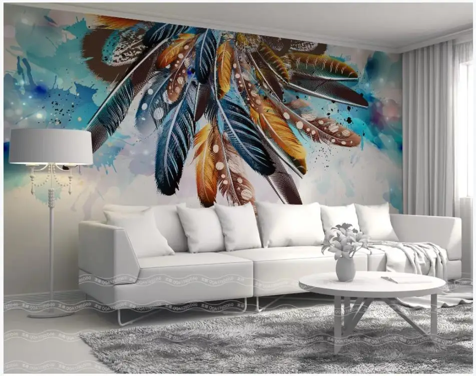 Custom wallpaper 3d wall murals Stylish color feather art retro sofa tv background papers home decoration | Обустройство дома