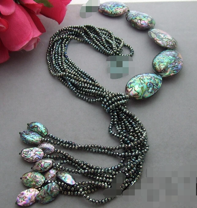 

Hot sell Noble- FREE SHIPPING>>>@@ AS4050 Natural Paua Abalone Shell&Crystal Necklace