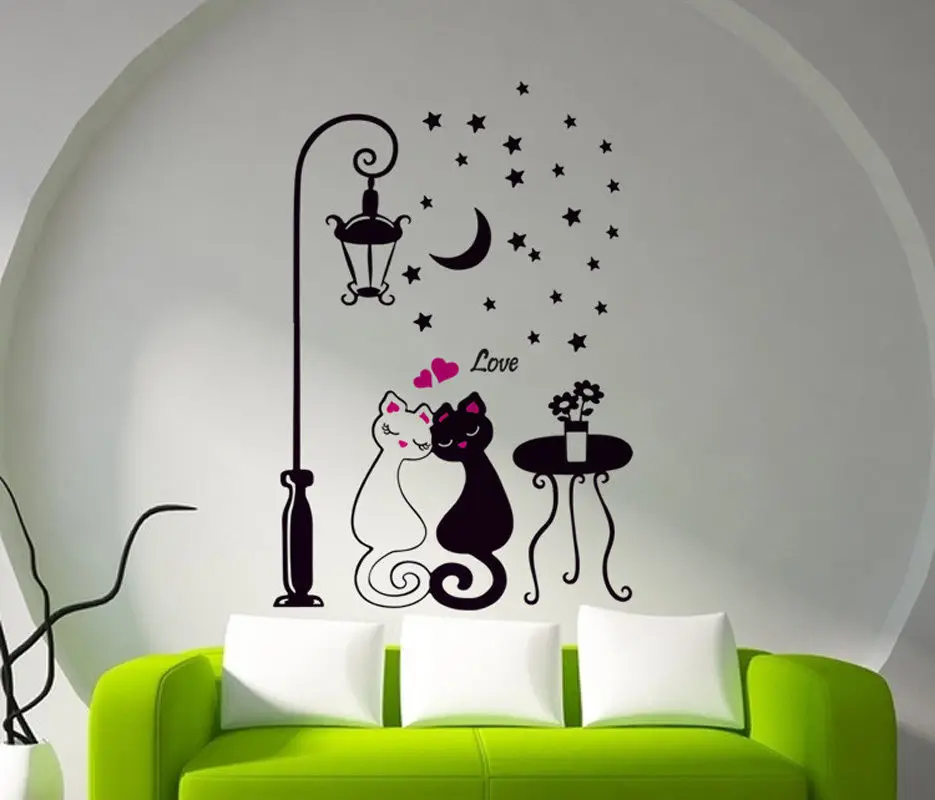 Hot Sale Black Love Cats Wall Decal Sticker Lovely Home Decor Large