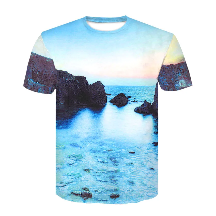 

Exquisite sea rock landscape 3D printing fashion short-sleeved t shirt Summer 2019 New quality soft breathable t shirt men