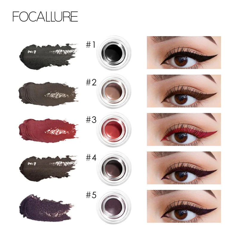 FOCALLURE 2 шт./компл. Черная Подводка для глаз Гель Крем Защита от воды, Длительное Действие, подводка для глаз Профессиональный гель для бровей с кистями
