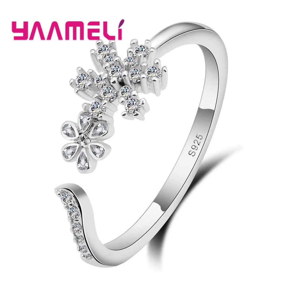 

YAAMELI 925 Sterling Silver Original Design Finger Rings Sparkling Cubic Zircon Snowflake Shaped Best Gift for Women Valentine's