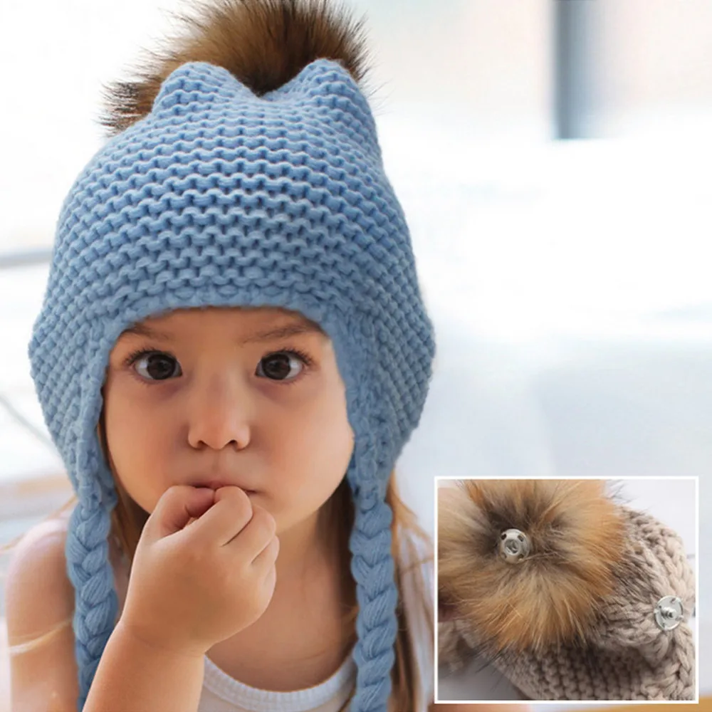 Детская вязанная теплая шапка, брендовая Повседневная дизайнерская дешевая шапка с меховым помпоном высокого качества