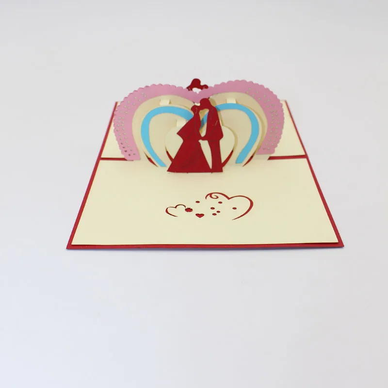  (10 pieces/lot)3D Pop Up Wedding Silhouette Greeting Card Paper Carving Romantic Couple Wedding Par - 32800154905