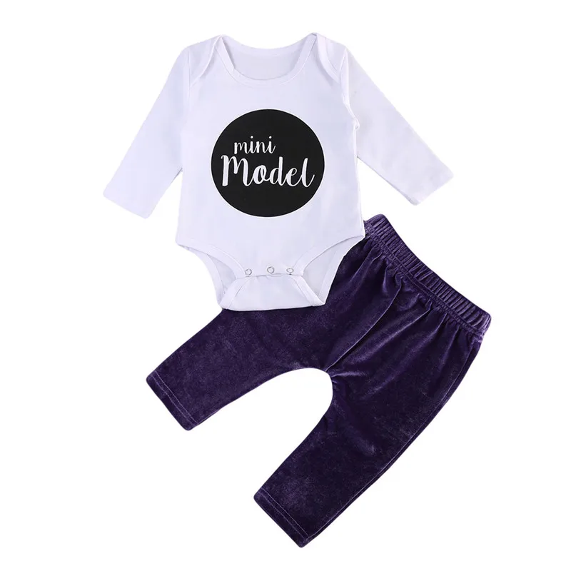 

Infant Baby Girls Tops Romper Letter Printed Bodysuit Pants Leggings Outfits 2PCS Set Kids Clothes