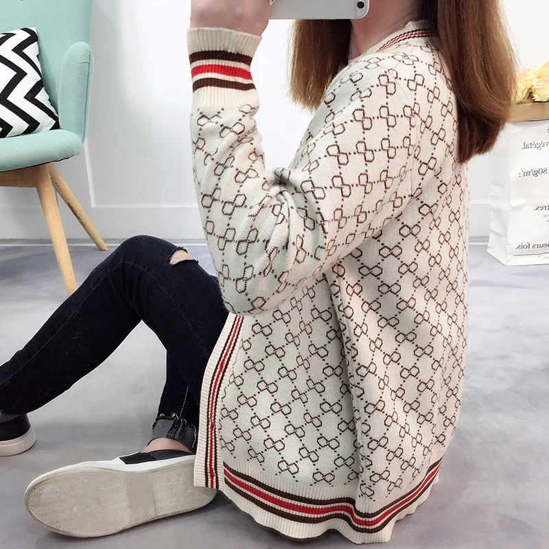 

Women Sweater With Buttons Long Sleeve Striped Knitted Cardigan Ladies Spring 2018 New Arrival Oversize Cotton Sweaters Luxury