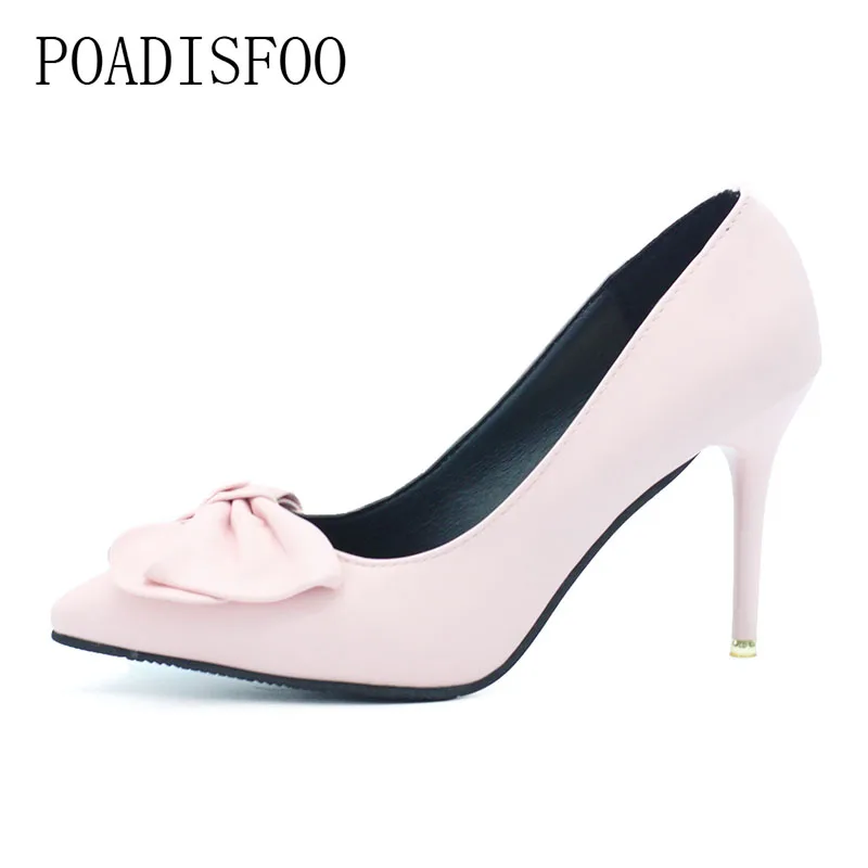 

POADISFOO 2018 New Fashion Spring Women Girls high heels pumps Bowknot Pink Sexy Pumps Thin Hih Heel 10cm Point Toes .DFGD-2528