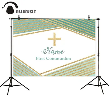 

Allenjoy photography background first communion shiny golden stripes baby Jesus fabric custom background photocall photo studio