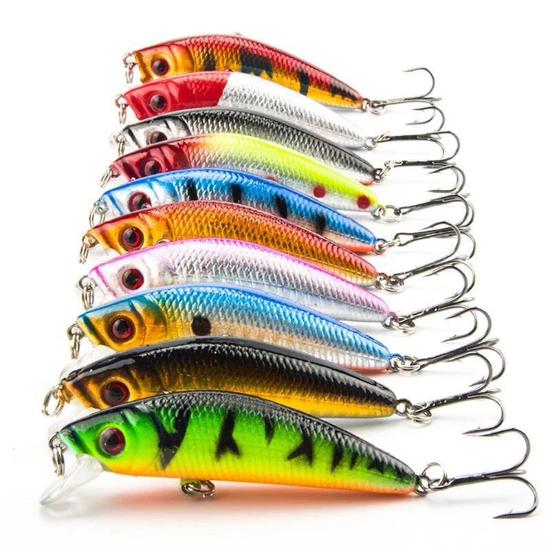 

10PCS/LOT Fishing Lure Set Kit 7cm/8.5g Lifelike Plastic Body Artifical Minnow Lure with Lead For Bass 3D Eyes Fishing Tackle