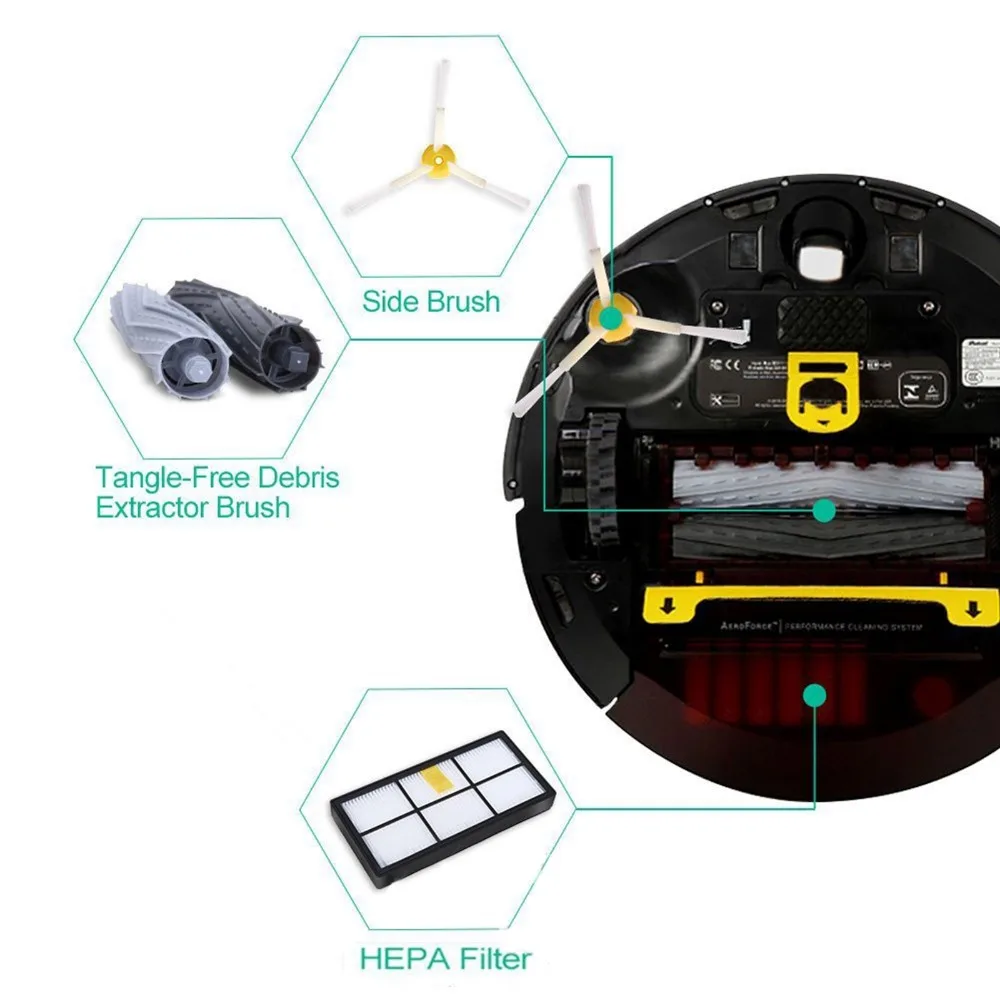 6 боковых кистей + 4 HEPA фильтры + 2 комплекта роликов для iRobot Roomba 800 и 900 серии 800870880980 робот пылесос запчасти