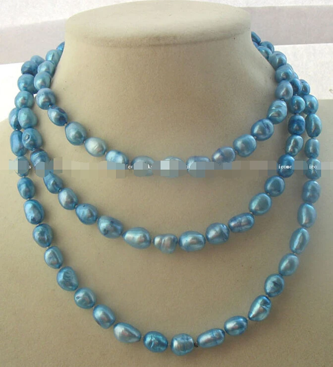

FREE SHIPPING>>>@@ > freshwater pearl sky blue baroque necklace 48"nature^^^@^Noble style Natural Fine jewe &