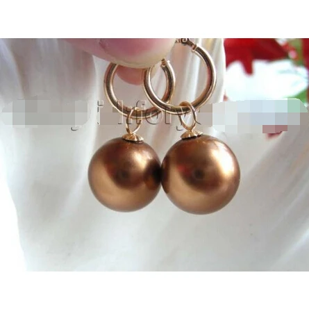 

Stunning Natural 16mm Coffee Shell Pearl Earrings 14k! Noble style Natural Fine jewe FREE SHIPPING
