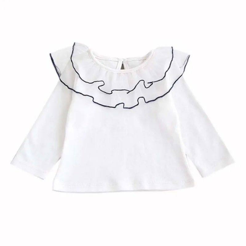 WEIXINBUY/Милая Кружевная блуза с длинными рукавами и отложным воротником для маленьких девочек рубашка на пуговицах детская одежда для девочек, bebe - Цвет: C