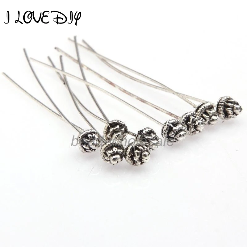 

20pcs 55mm Retro Metal Long Rose Flower Half Ball Head Pins Antiqued Silver Gold Tone Diy Accessories For Jewelry Making Finding