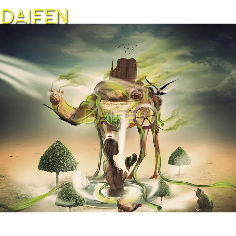 

Full Square Diamond painting Cross stitch girl camel in desert tree sun 5D DIY Diamond embroidery Full Round Diamond mosaic