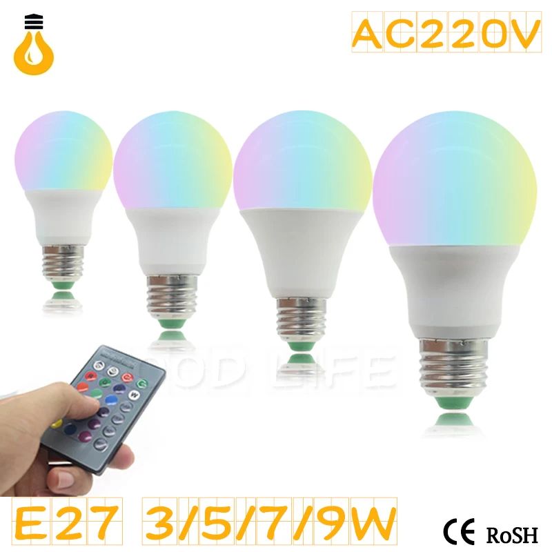 

1PCS E27 3W 5W 7W 9W 5050 RGB LED Lamp Lampara LED RGB Bulb AC220V High Power LED Light Lamp Energy Saving With led controller