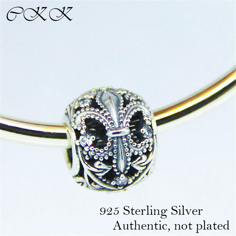 

Authentic 925 Sterling Silver Openwork Fleur de Lis Beads With Clear CZ for Jewelry Making Fit Bracelets DIY YL056