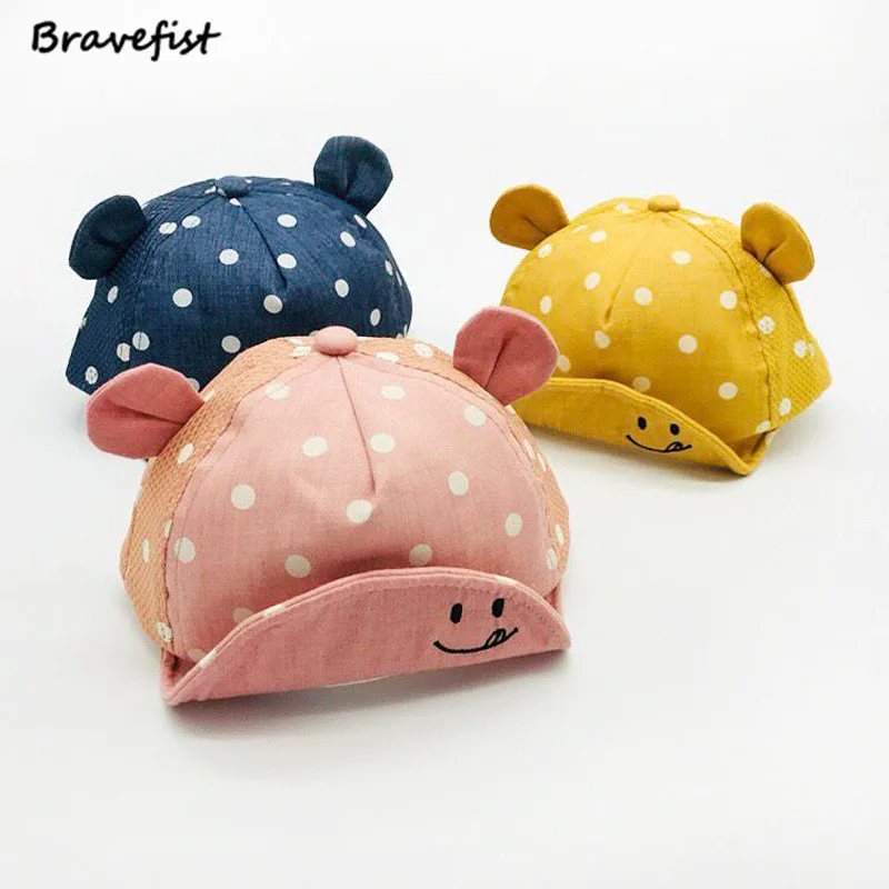 Colorful 6M 3T Cute Baby Hats 2018 Summer Baby Boys Girls Kids Polka Dot Peak Hat Smiling Face