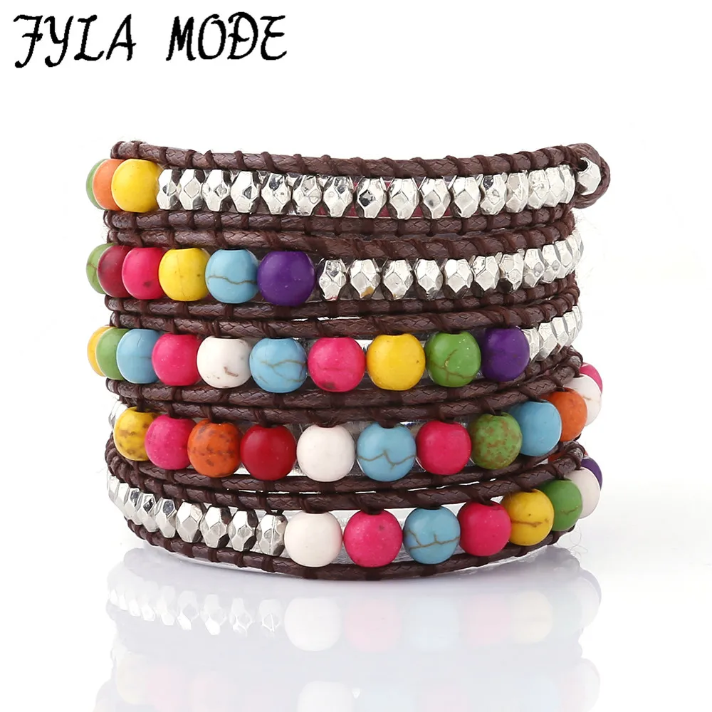 

Fyla Mode Lovely Small Colorful Turquoise Bead Wrap Bracelets For Men & Women New Design Thai Hand Woven Jewelry Bijoux Pulseras