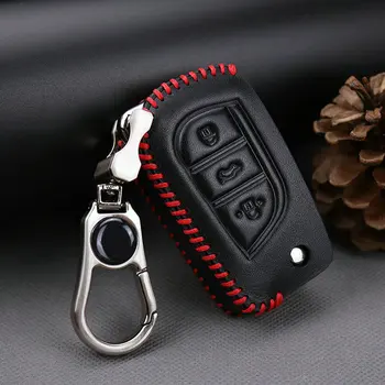 

Genuine Leather Car Key Fob Cover Case For Toyota Corolla Rav4 CHR Hilux Camry Aygo Prado 2019 2020 Key Ring shell Accessories