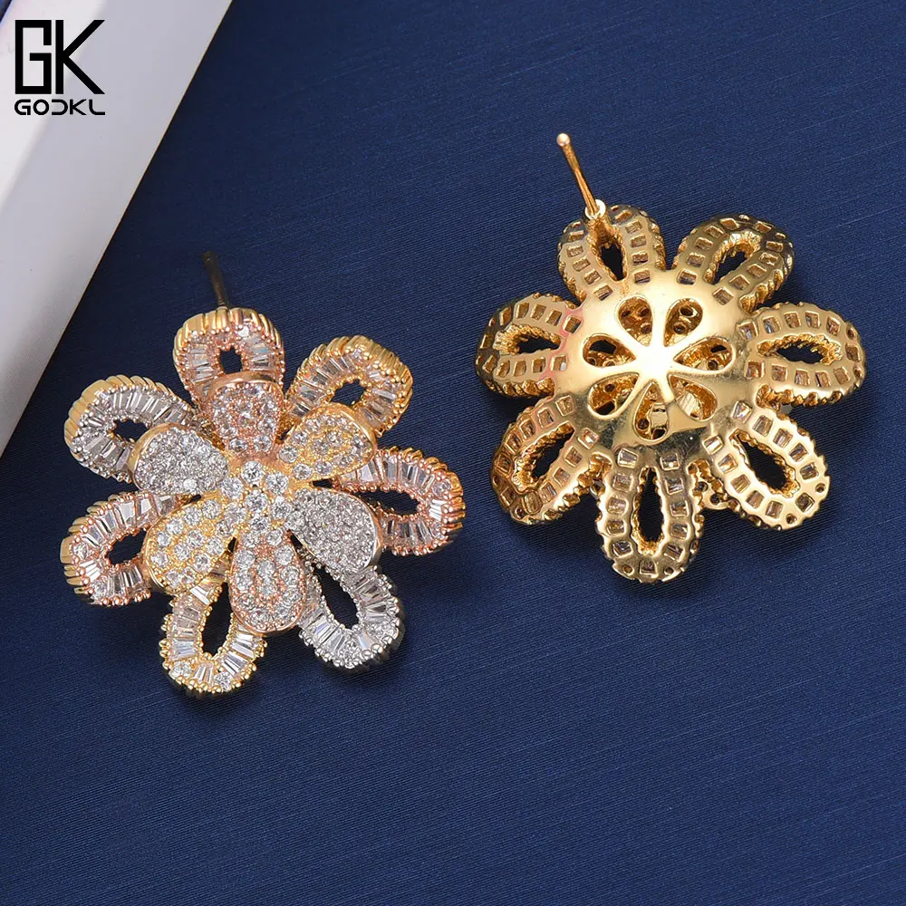 GODKI Luxury Flower Nigerian Cubic Zircon Ring Necklace Earring Jewelry Sets For Women Wedding Indian Dubai Bridal Jewelry Sets