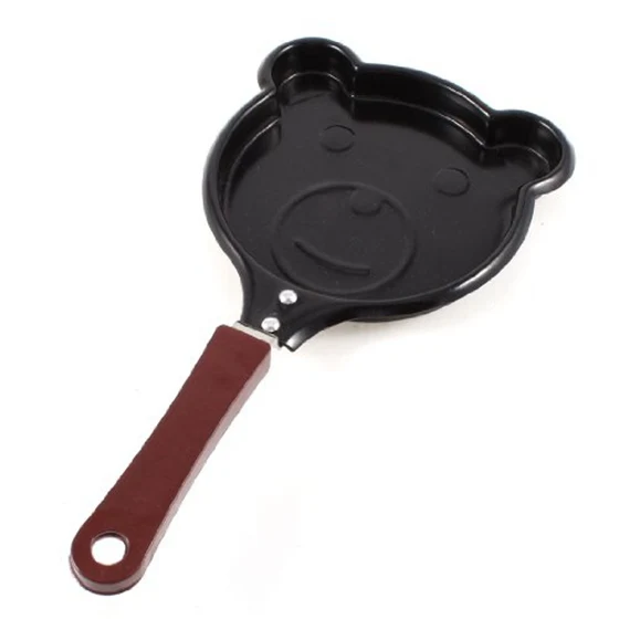 Kitchen Cartoon Bear Face Shaped Non Stick Eggs Pancake Frying Pan Black Maroon Color