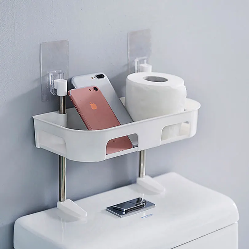 Closestool تخزين الرف البلاستيك بهارات المطبخ ذاتية اللصق ملصقا صندوق تخزين للحمام Nailless أشتات رف EGN410