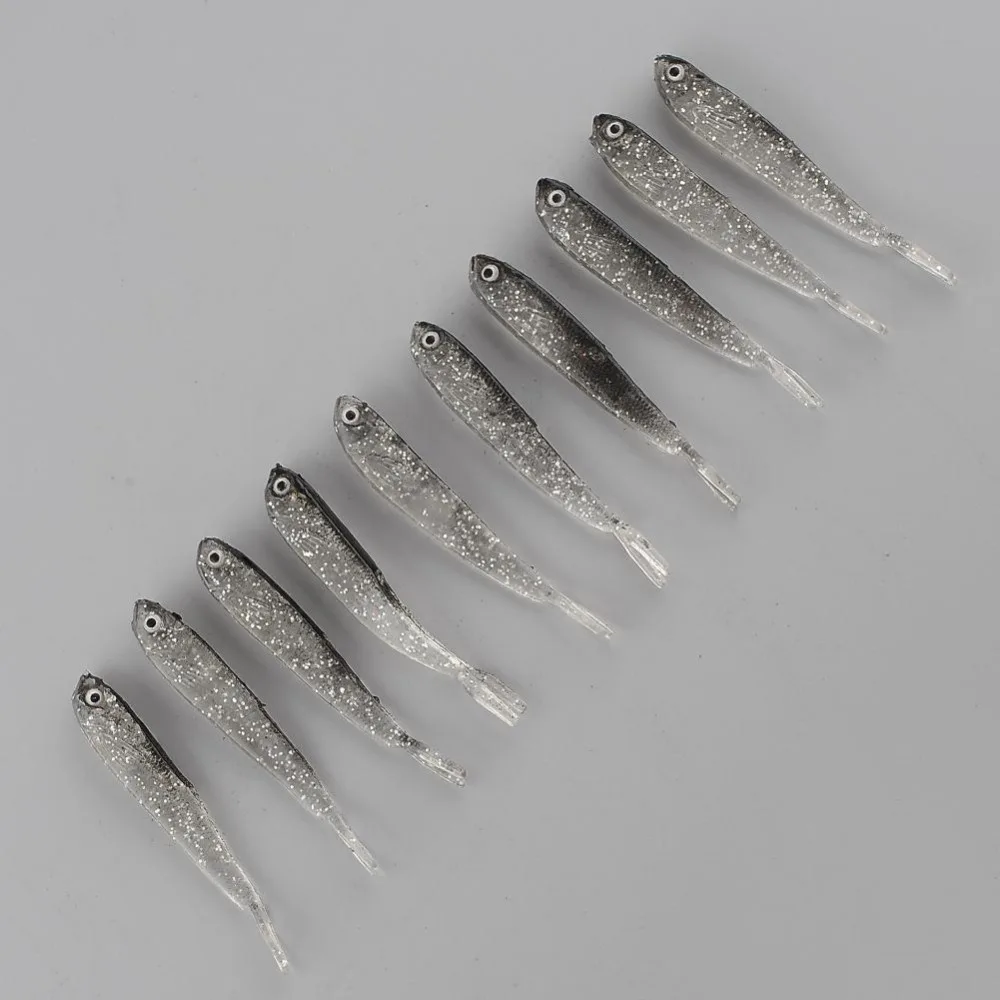 10Pcs 80mm Soft Silicone Grey Bait Fish Fishing Saltwater Lure Baits