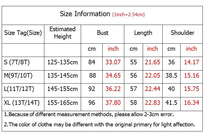 Size table for kids tshirt BIJ