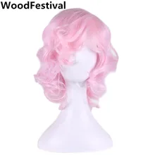 WoodFestival short pink wig cosplay pink anime wig heat resistant short hair synthetic wigs for women part wigs wavy bob цена WoodFestival short pink wig cosplay pink anime wig heat resistant short hair synthetic wigs for women part wigs wavy bob цены онлайн