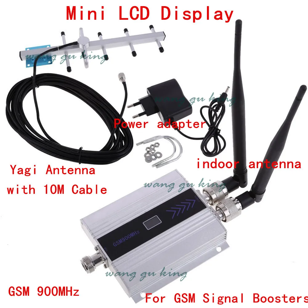 

Full Set LCD Display Mini GSM 900MHz Mobile Phone Signal Repeater , GSM Signal Booster Amplifier + Yagi Antenna with 10m Cable