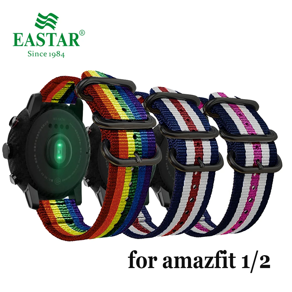 Eastar нейлоновая тканая группа часов цветная Замена с ремешком с пряжкой для Amazfit Bip для Xiaomi Huami Amazfit Pace браслет 22 мм