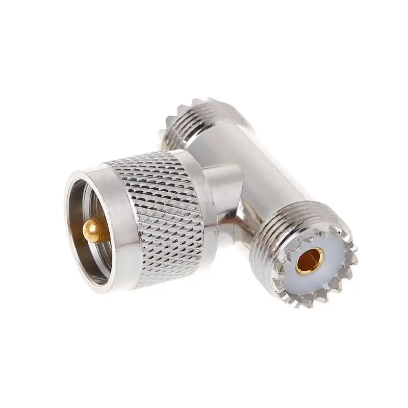 

T Shape UHF Male PL259 To 2 UHF Female SO239 Triple RF Connector 3-way Coaxial Adapter