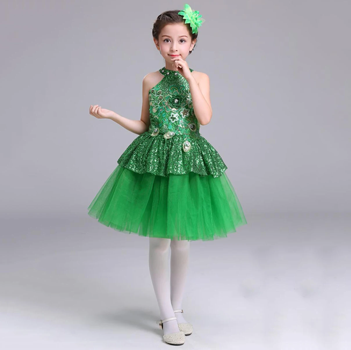 Фатиновое платье принцессы розового цвета с цветами для девочек, желтые, зеленые, синие платья для конкурса бальных танцев, балетная пачка для девочек