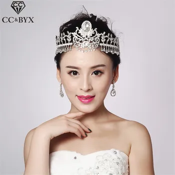 

CC crowns tiaras luxury rhinestones crystal beads wedding hair accessories for bride white gold-color pageant hair jewelry HG120