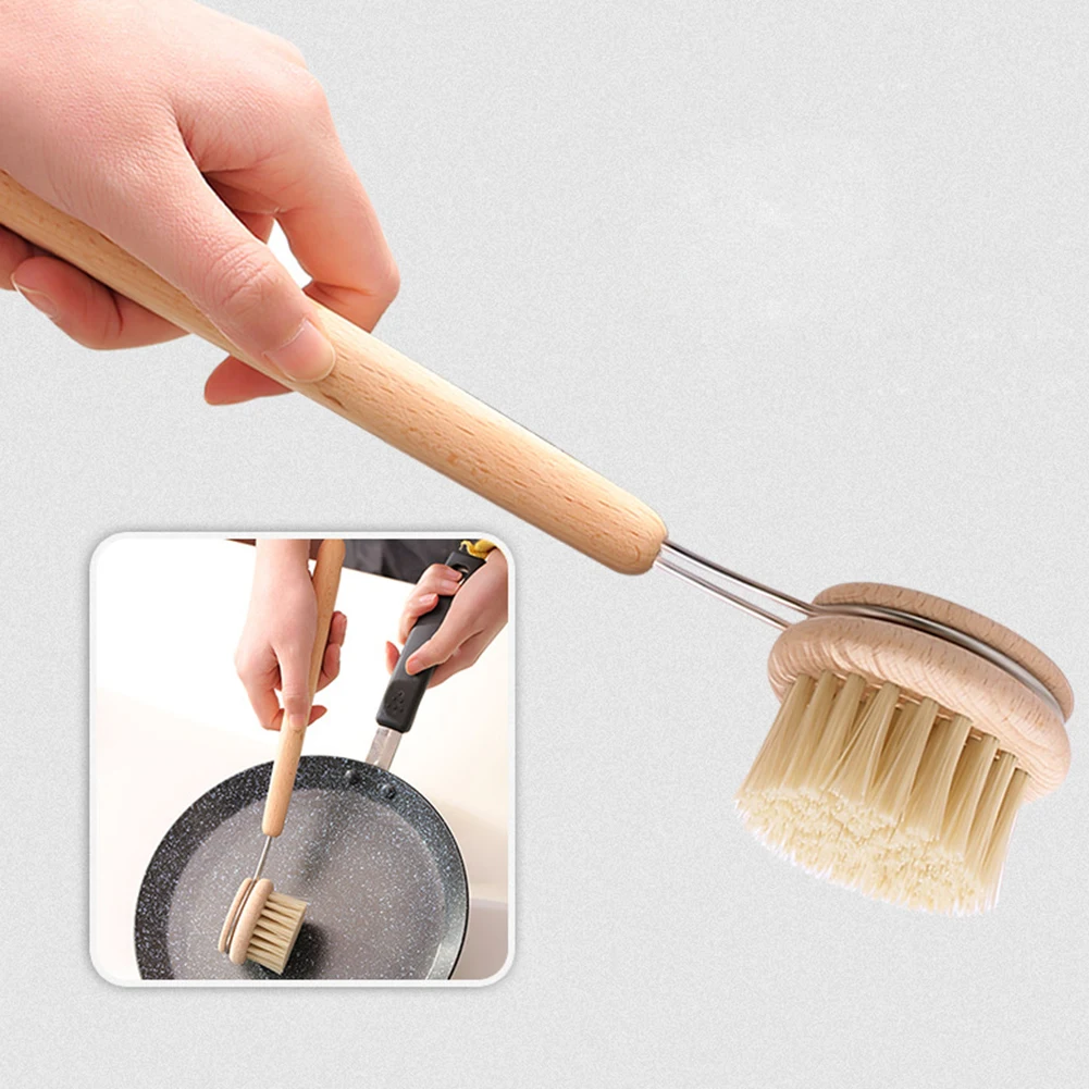 Щетка для мытья посуды из дерева, с длинной ручкой, с антипригарным покрытием