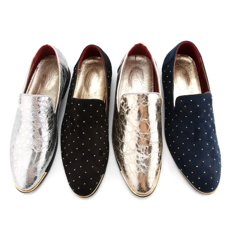men shoes luxury brand rhinestone loafers fashion silver gold spike flats studded leisure footwear river oxford shoes for men (14)